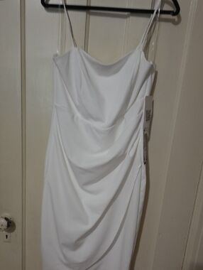 Emerald Sundae White Draped Cowl Midi Slip Dress